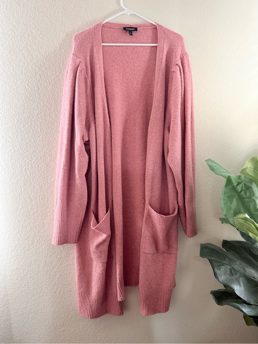 Express Dusty Rose Open-Front Long Cardigan